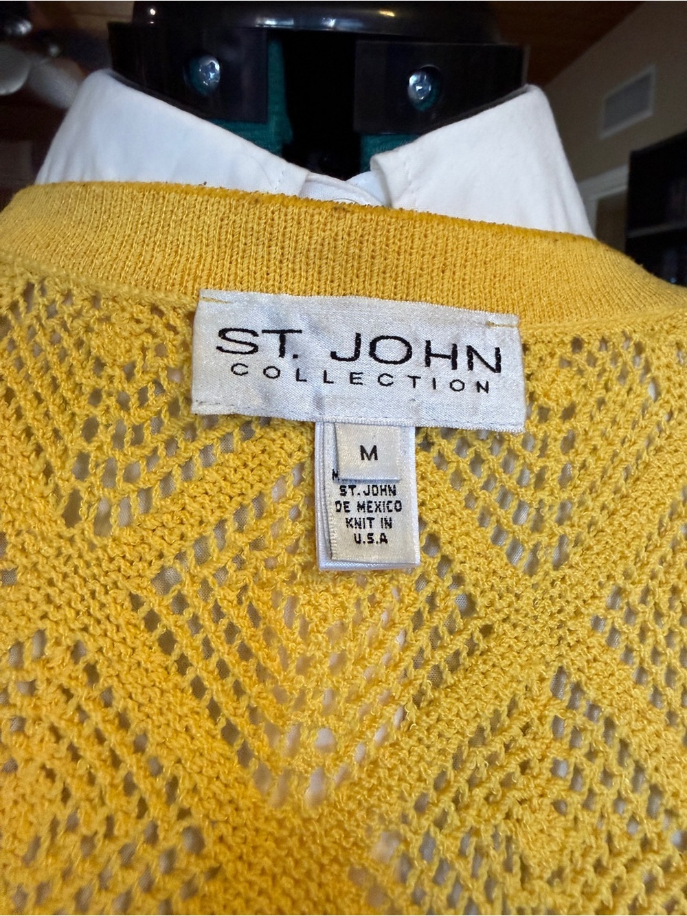 Vintage St. John Yellow Openwork Knit Cardigan Size M - Picture 2 of 8